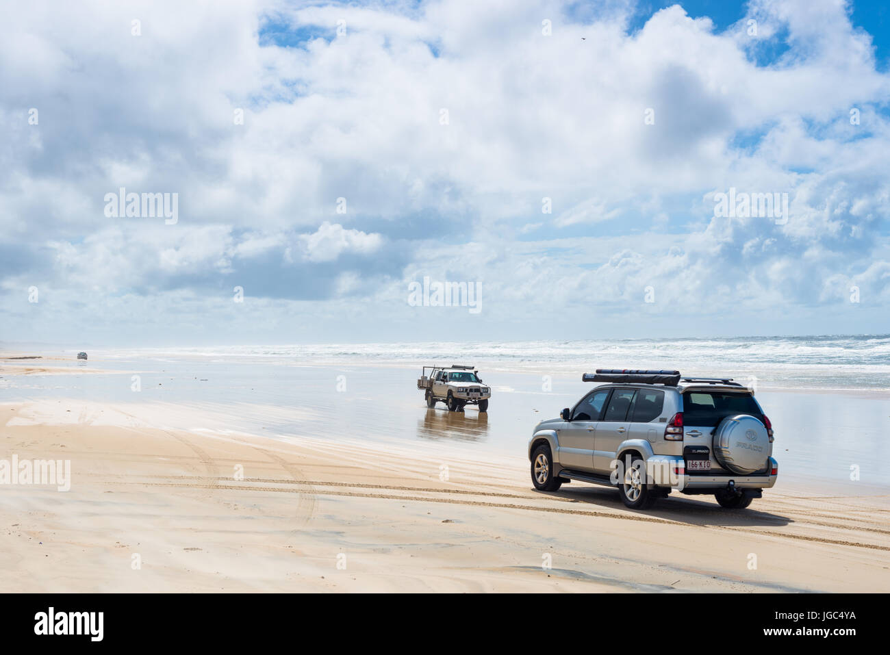 Beach acts as a road in Great Sandy National park, Queensland, Australia Stock Photo