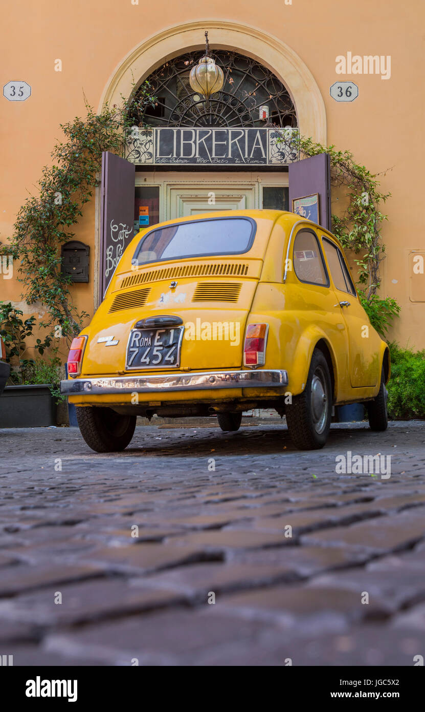 Library and Fiat 500, Rome, Italy Stock Photo