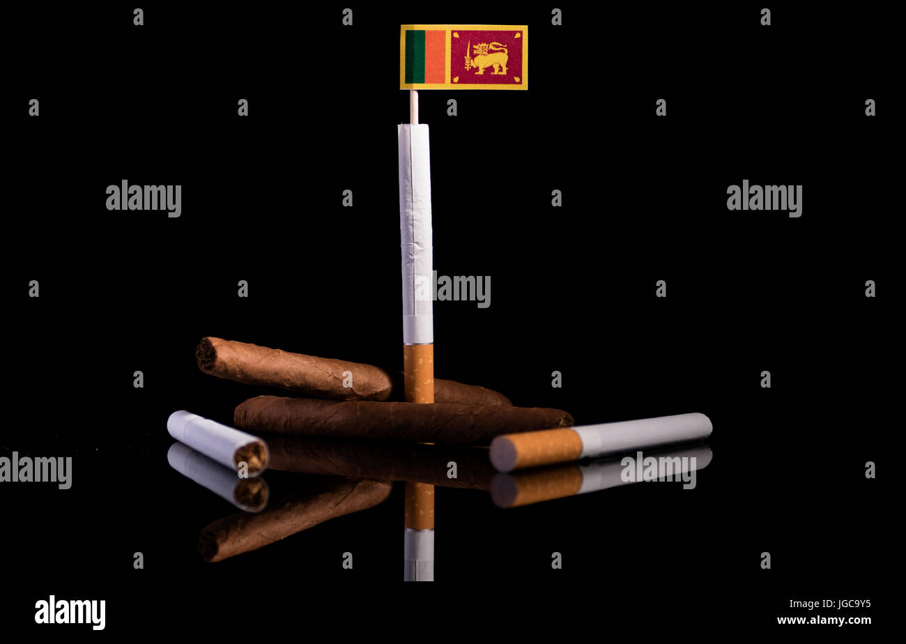 Sri Lankan flag with cigarettes and cigars. Tobacco Industry concept