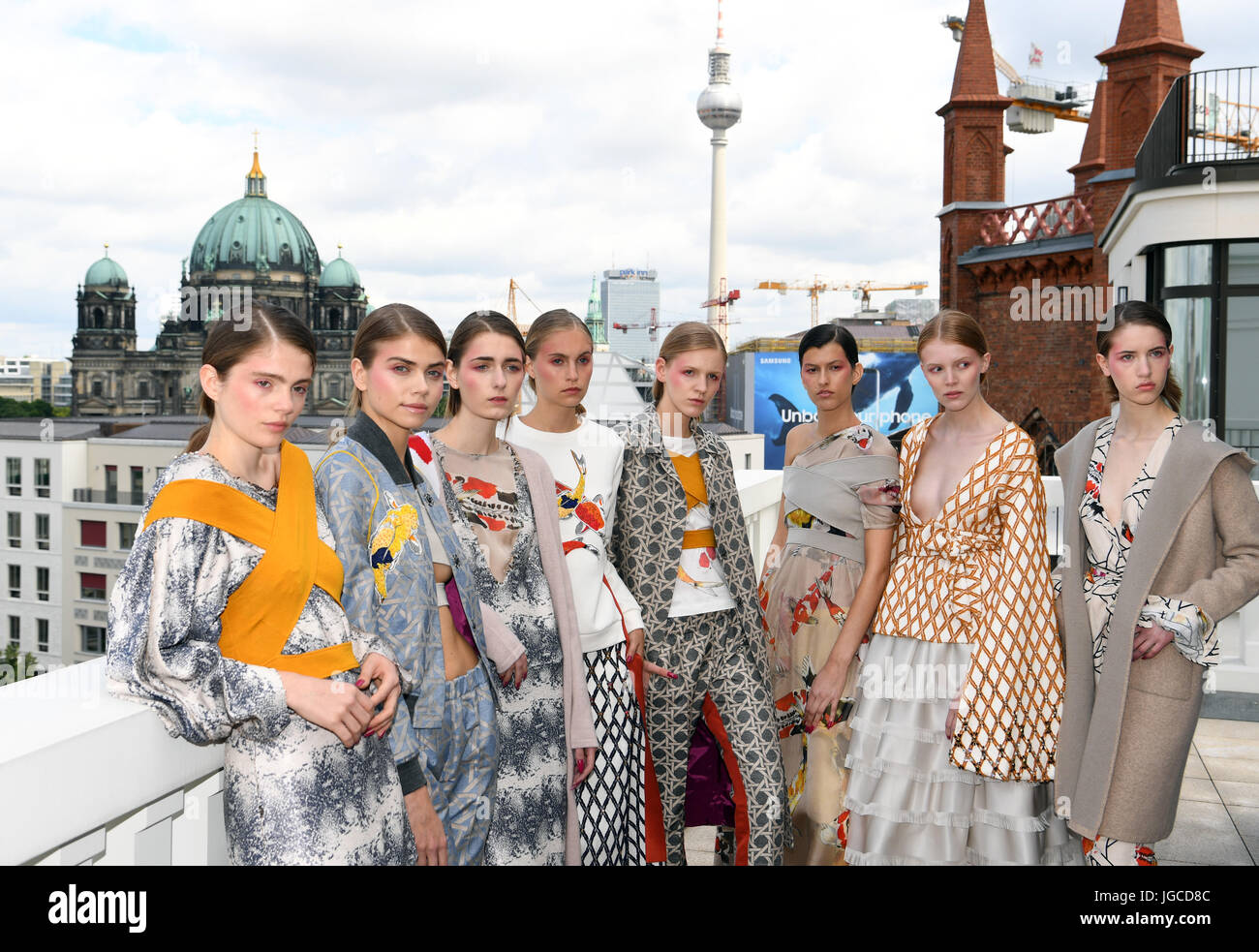 Berlin, Germany. 5th July, 2017. Models present outfits designed by the ...