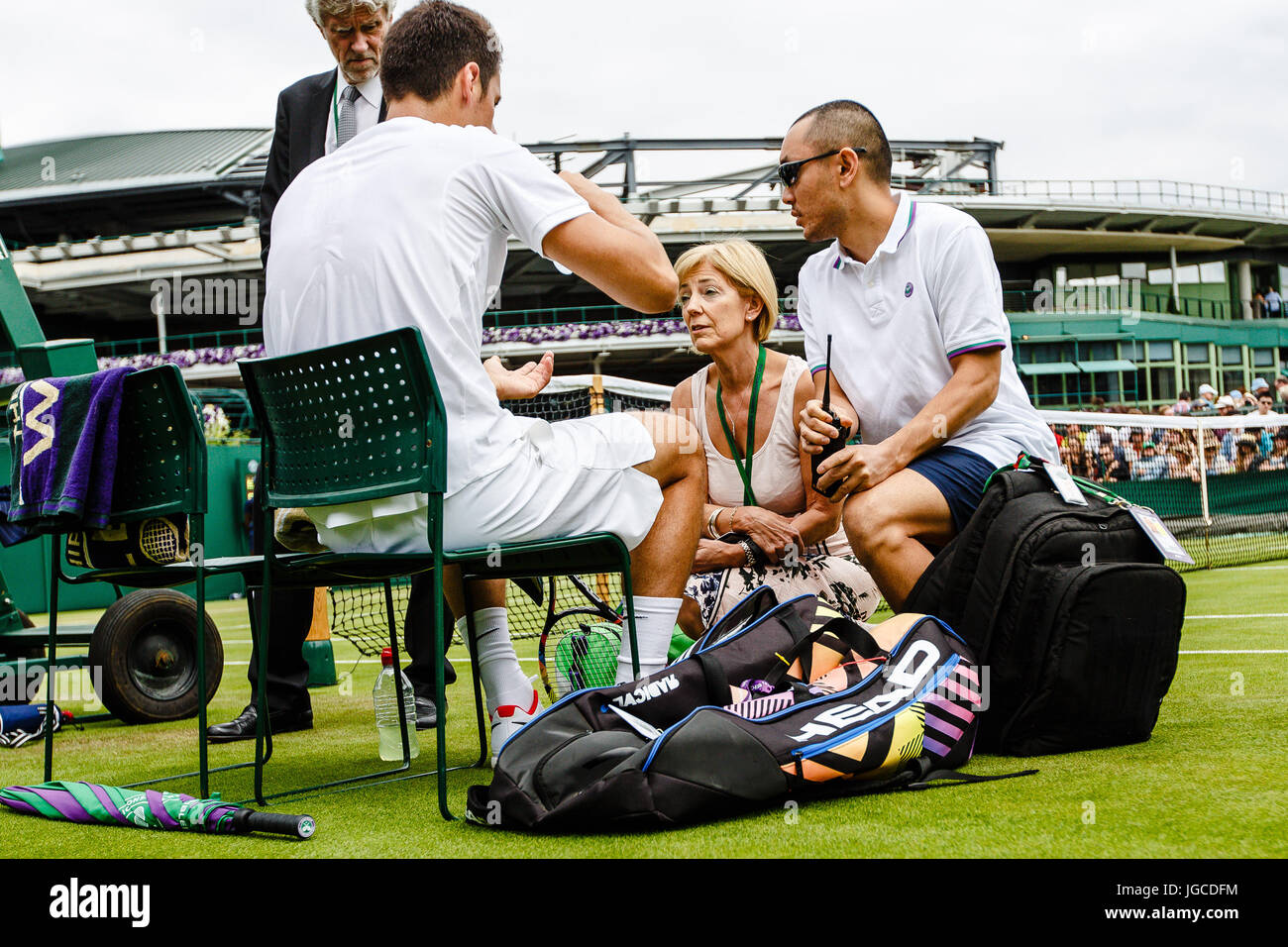 London, UK. 5th July, 2017. Australian tennis player Bernard Tomic said he couldn't 'find any motivation' during the Wimbledon Tennis Championships 2017 at the All England Lawn Tennis and Croquet Club in London. Credit: Frank Molter/Alamy Live News Stock Photo