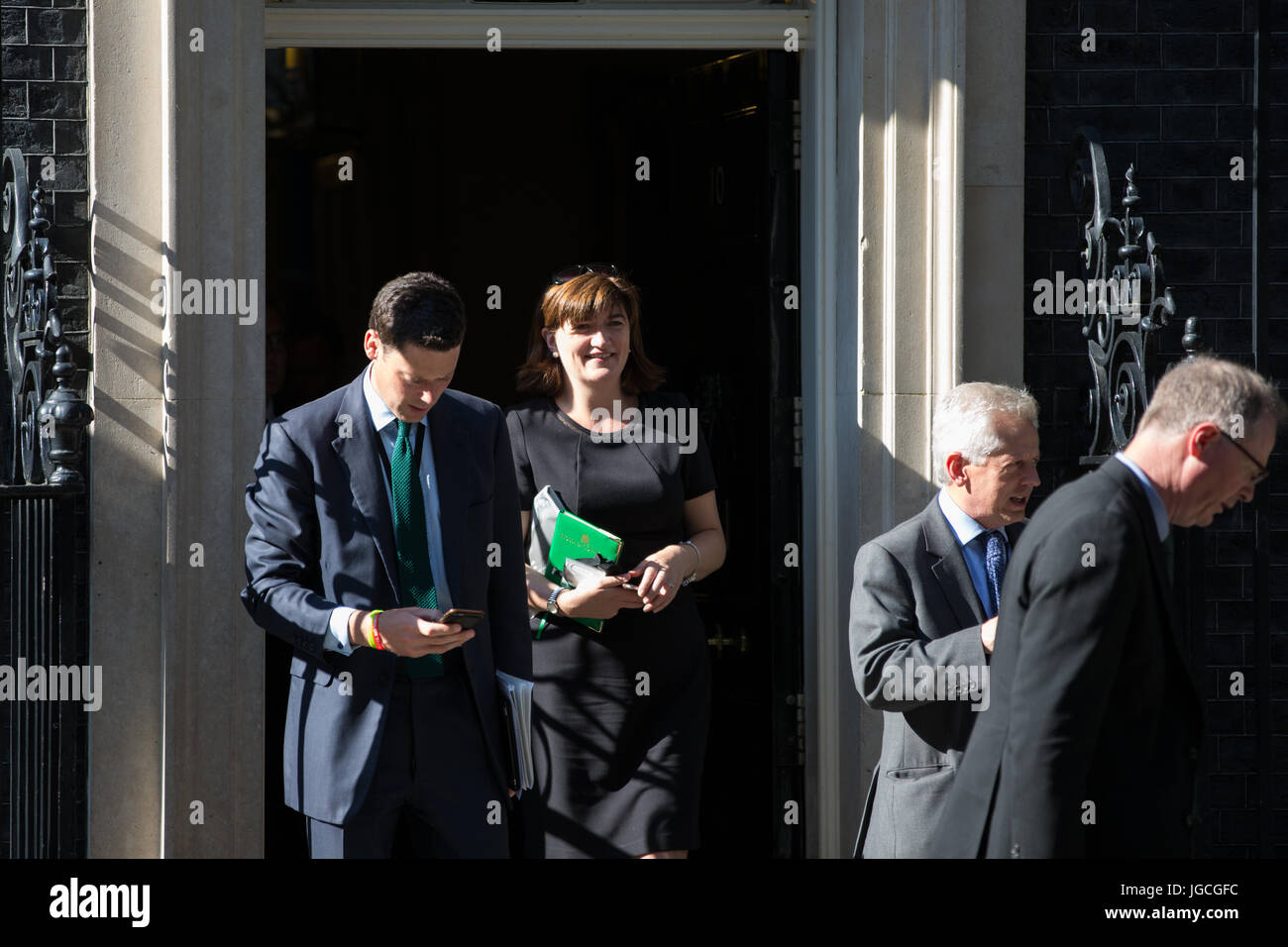 London, UK. 5th July, 2017. Prominent Conservative backbenchers including Nicky Morgan and Peter Heaton-Jones leave 10 Downing Street at the same time as an additional Cabinet meeting this evening. Credit: Mark Kerrison/Alamy Live News Stock Photo