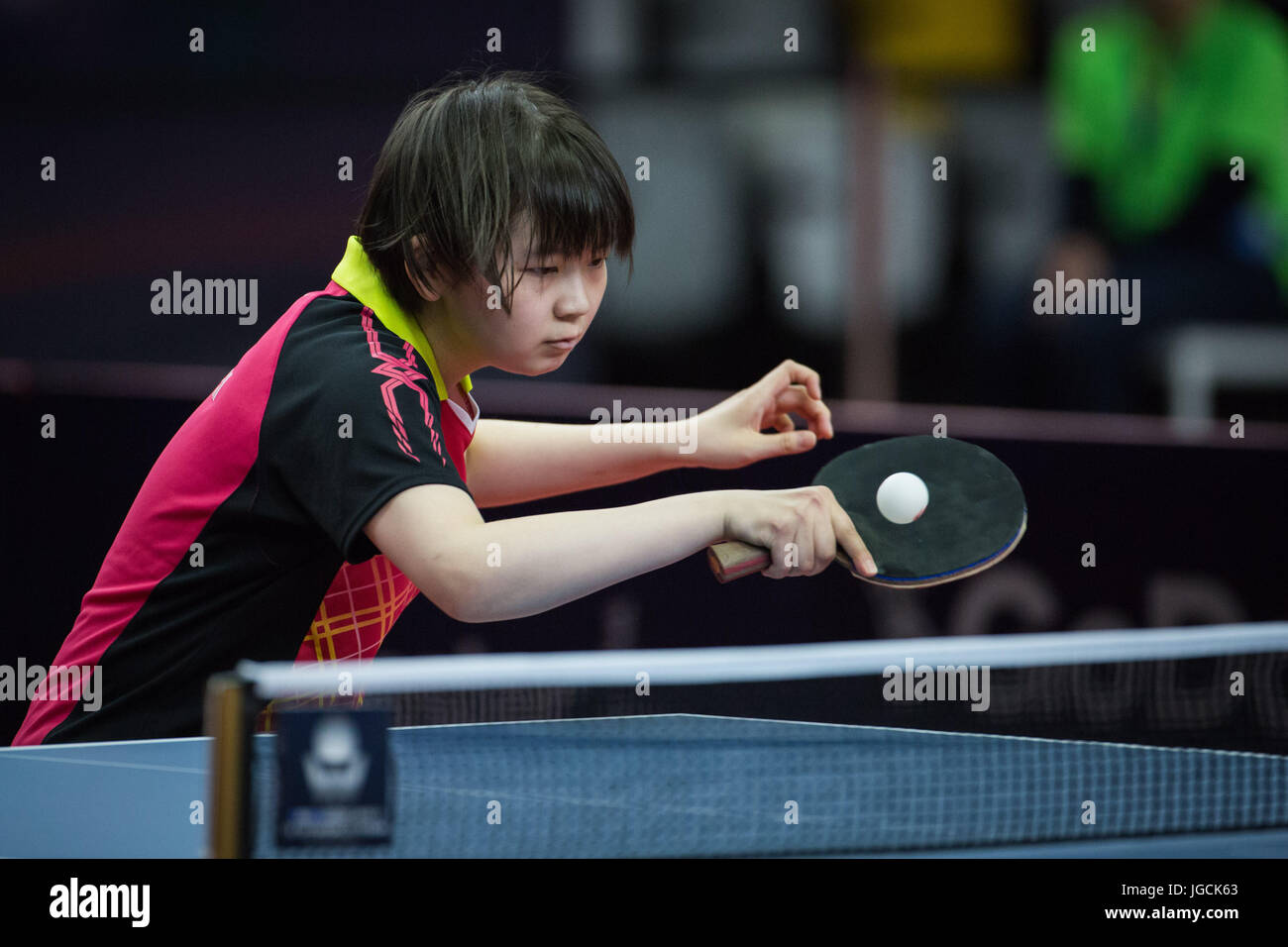 Gold Coast, Australia. 6th July, 2017. Shiomi Maki of Japan competes during the women's singles quarterfinal match against Zhu Yuling of China at 2017 ITTF World Tour Platinum Australia Open in Gold Coast, Australia, July 6, 2017. Zhu Yuling won 4-0. Credit: Zhu Hongye/Xinhua/Alamy Live News Stock Photo