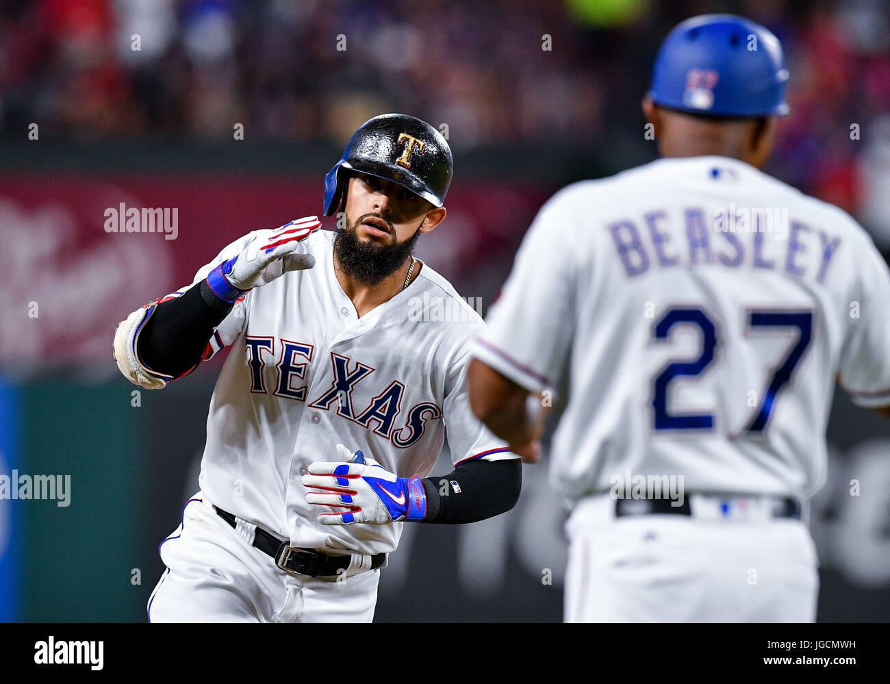July 5th, 2017:.Texas Rangers second baseman Rougned Odor (12) rounds ...