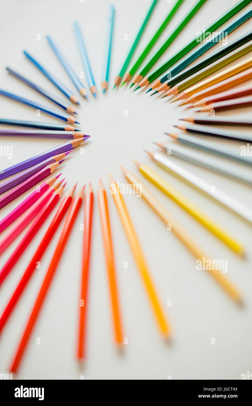 Colored pencils in a heart shape Stock Photo