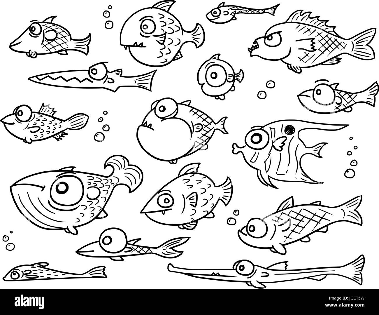 Set or collection of various cute vector Cartoon fish designs Stock Vector