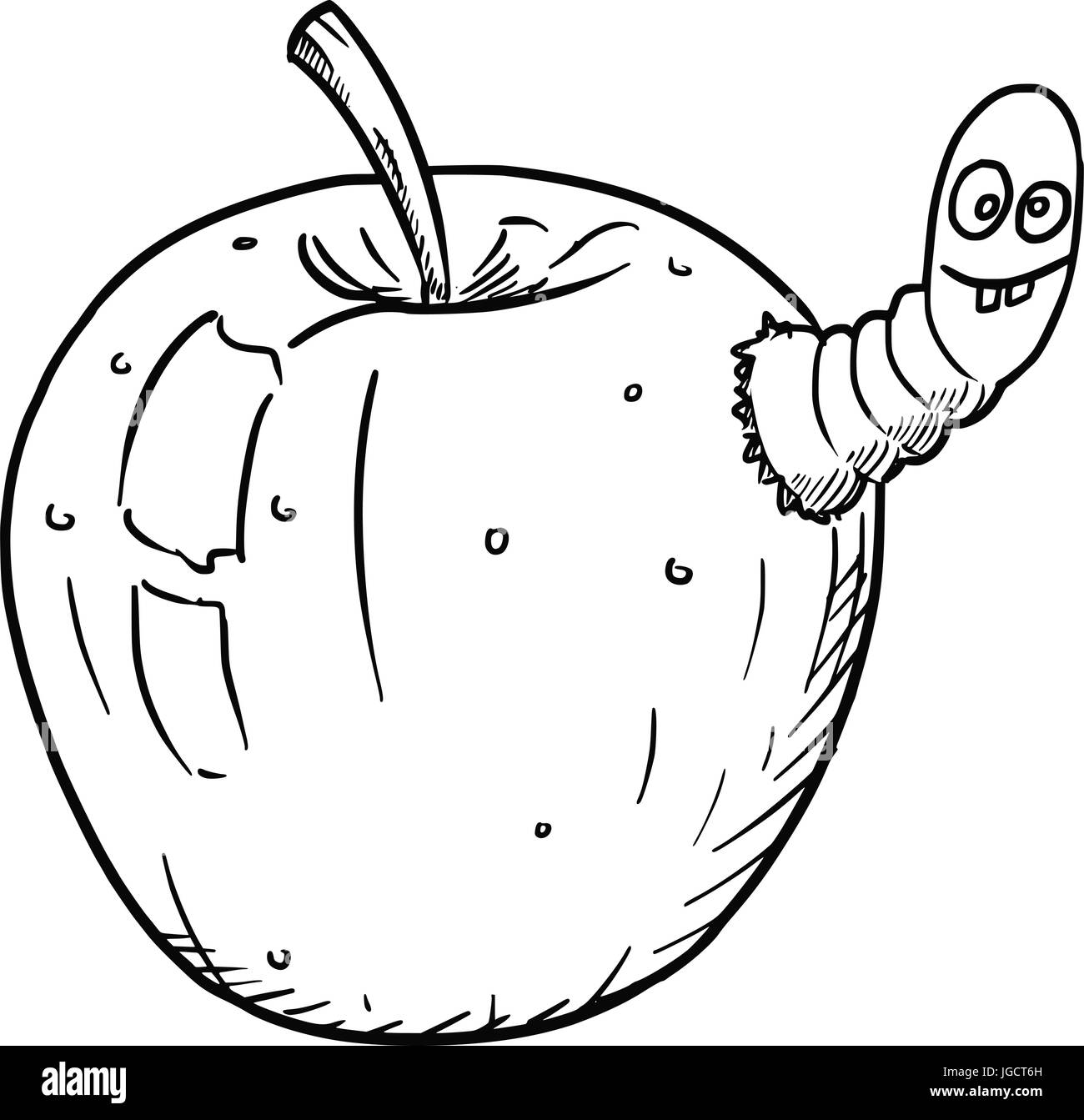 Vector cartoon fruit apple infected by cute crazy worm insect Stock Vector