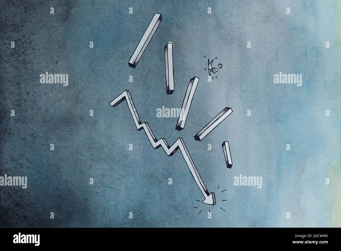 businessman falling down a profit and loss chart stock photo