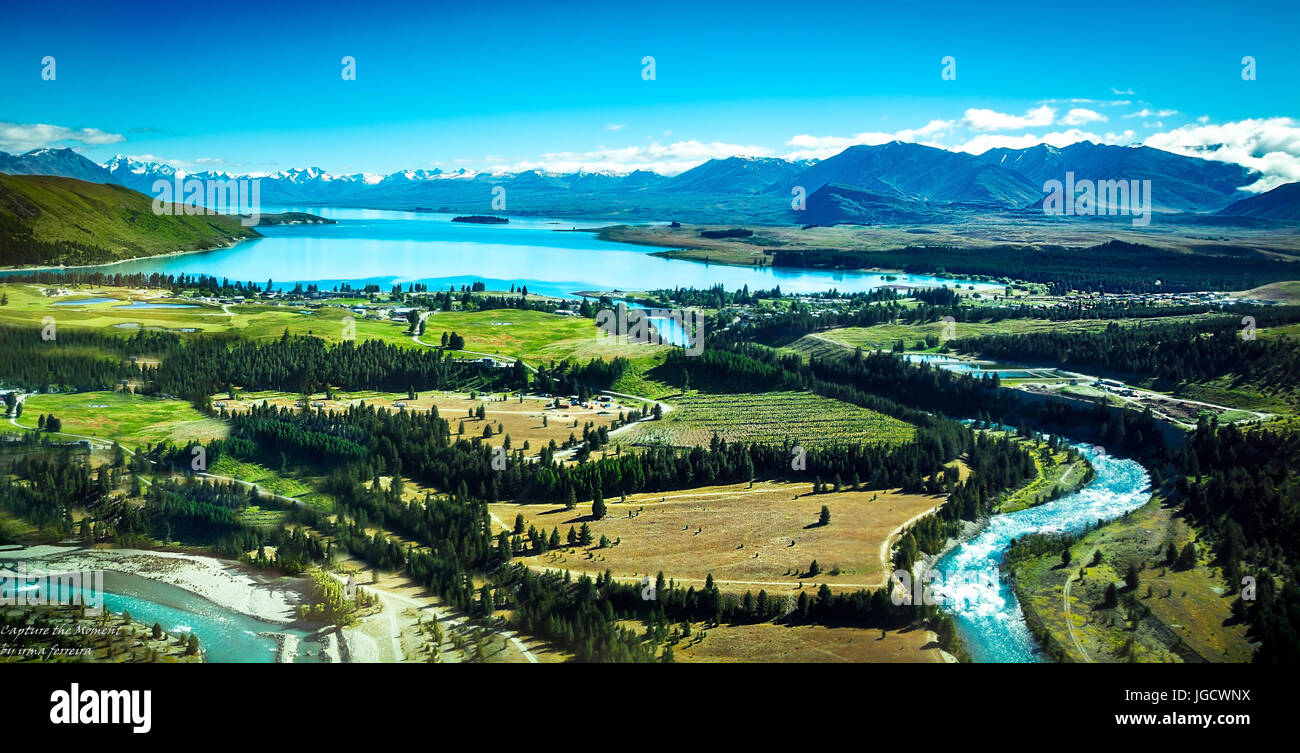 Aerial view of Lake Tekapo, Canterbury, New Zealand Stock Photo - Alamy