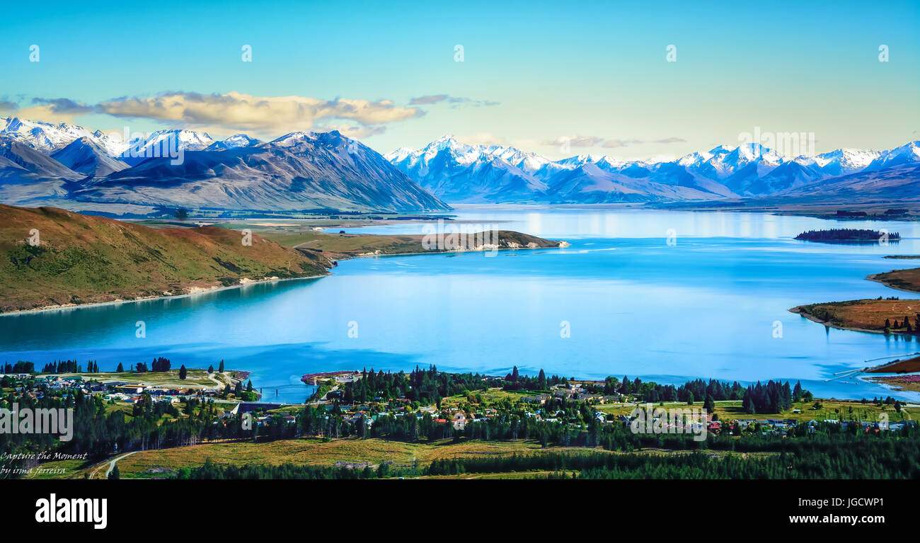 Aerial view of Lake Tekapo, Canterbury, New Zealand Stock Photo - Alamy