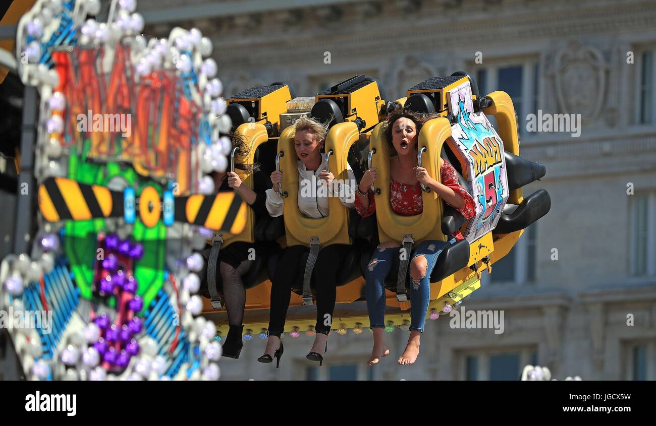 Reality TV Star Charlotte Crosby enjoys the funfair at Pier Head
