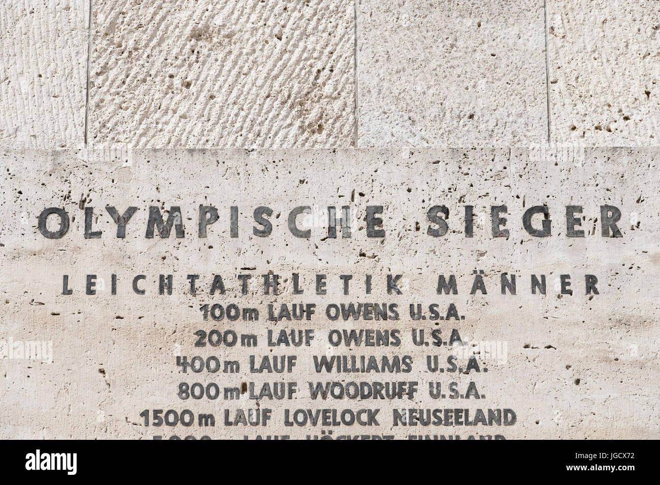 List of winners of 1936 Berlin Olympic Games with Jesse Owens name prominent Olympiastadion Olympic Stadium) in Berlin, Germany Stock Photo