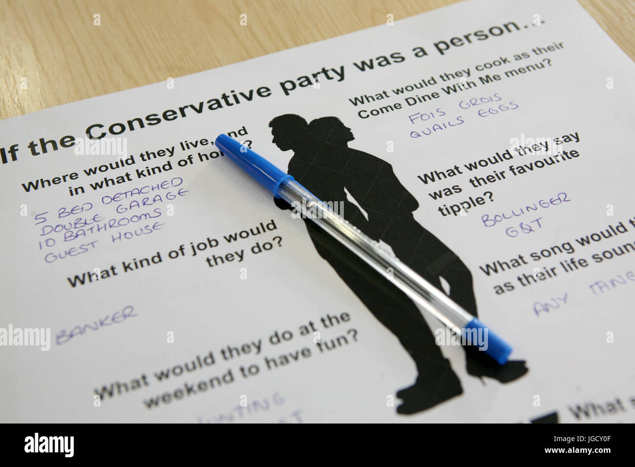 Participants of a General Election Focus Group completes a document about political party perceptions Stock Photo
