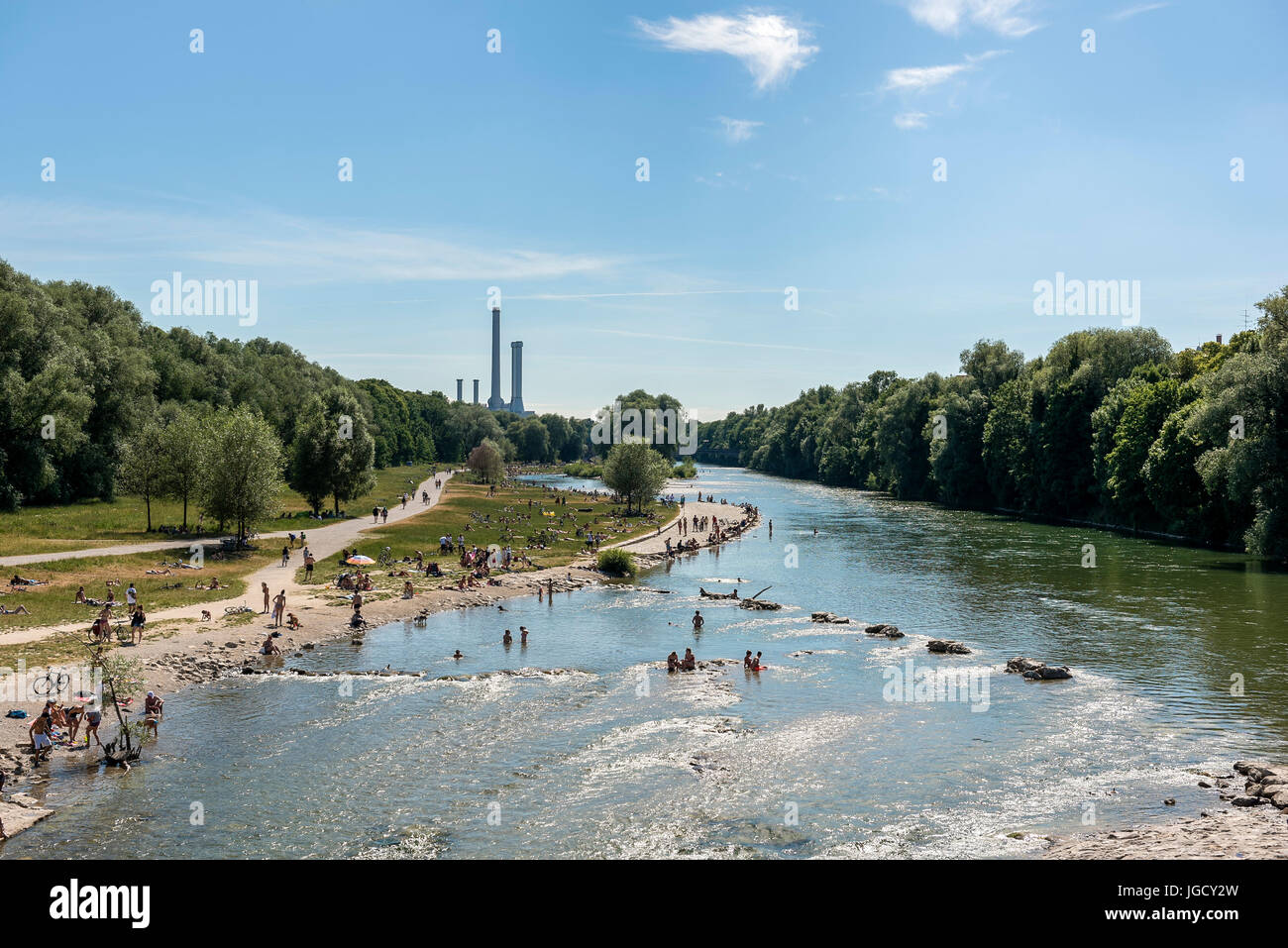 Urban Life Isar River - München, Germany Stock Photo