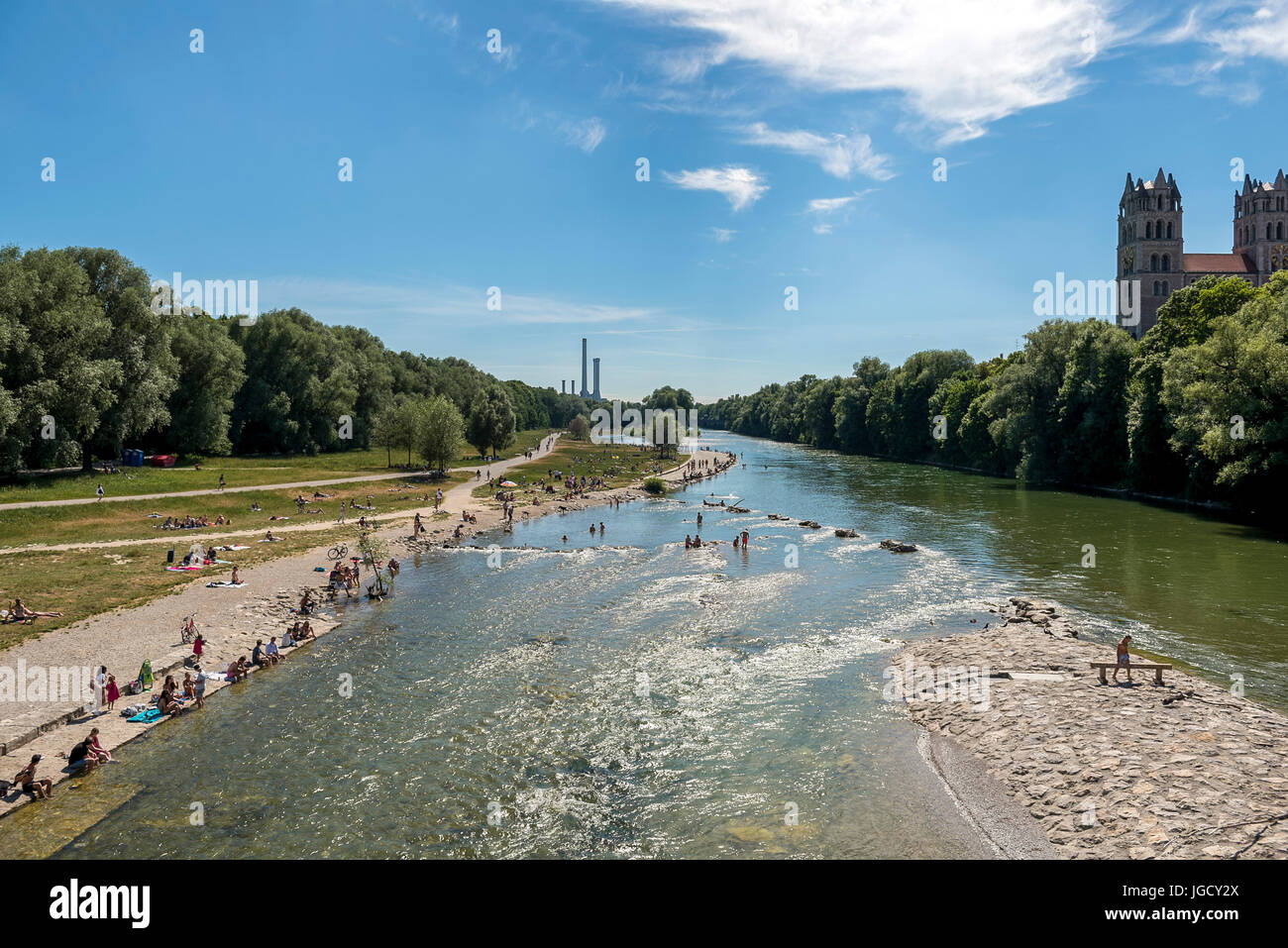 Urban Life Isar River - München, Germany Stock Photo