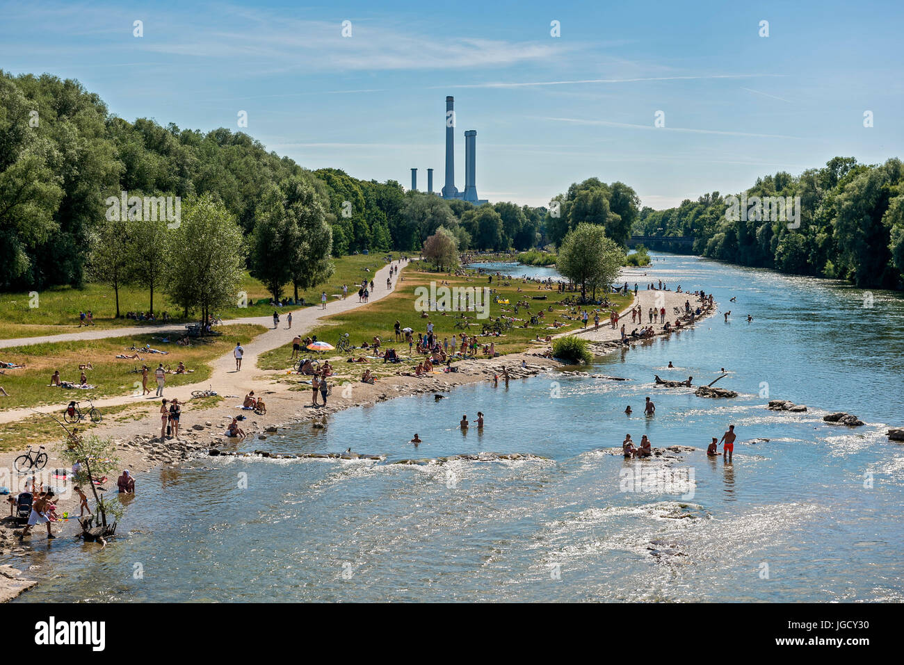 Urban Life Isar River - München, Germany Stock Photo