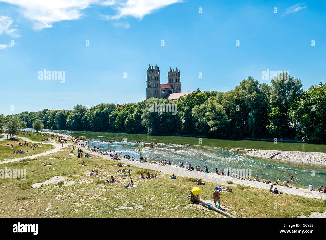 Urban Life Isar River - München, Germany Stock Photo