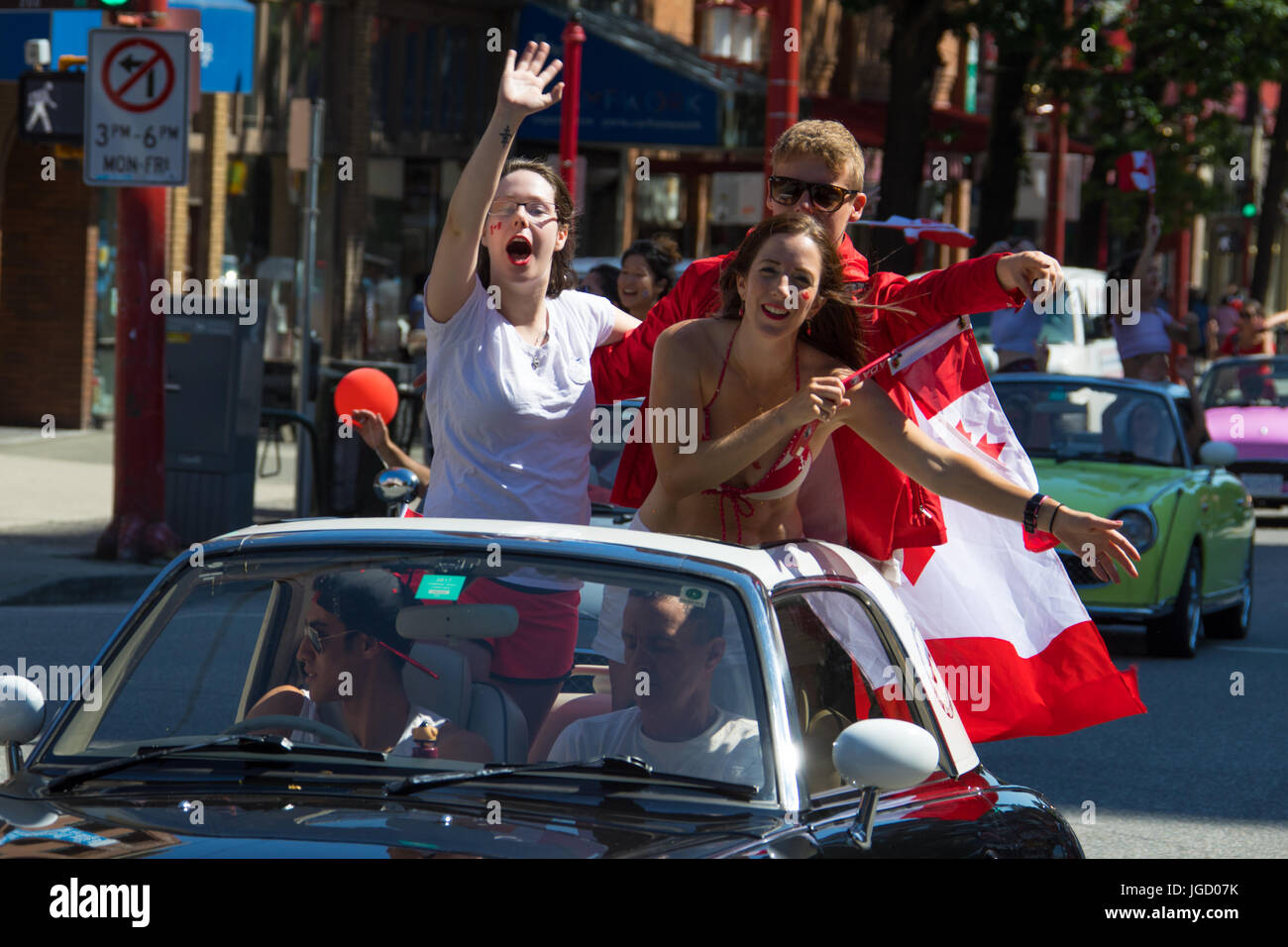 Young Canadians Celebrating Canada 150 Day in Vancouver, July, 1, 2017, Canada Day 150, Vancouver, Canada Stock Photo