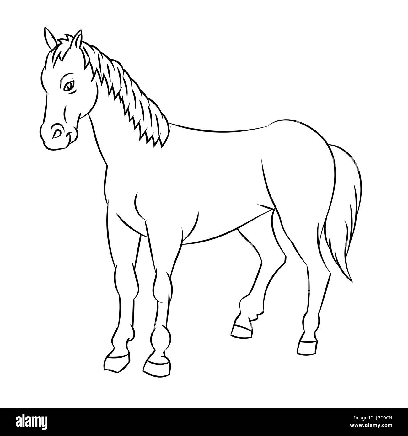 Hand drawn sketch of Horse isolated, Black and White Cartoon Vector Illustration for Coloring Book - Line Drawn Vector Stock Vector