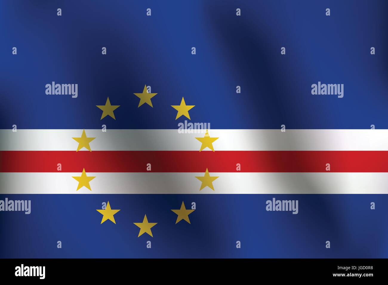 Flag of Cape Verde with a little Waving, Shading & Flag Colors separated layers - Vector Illustration Stock Vector