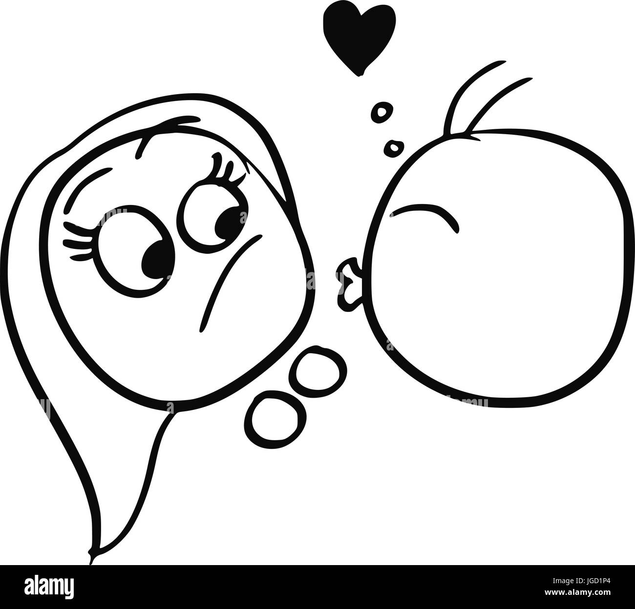 Cartoon vector of  woman resisting the kiss from man in love with heart symbol above Stock Vector