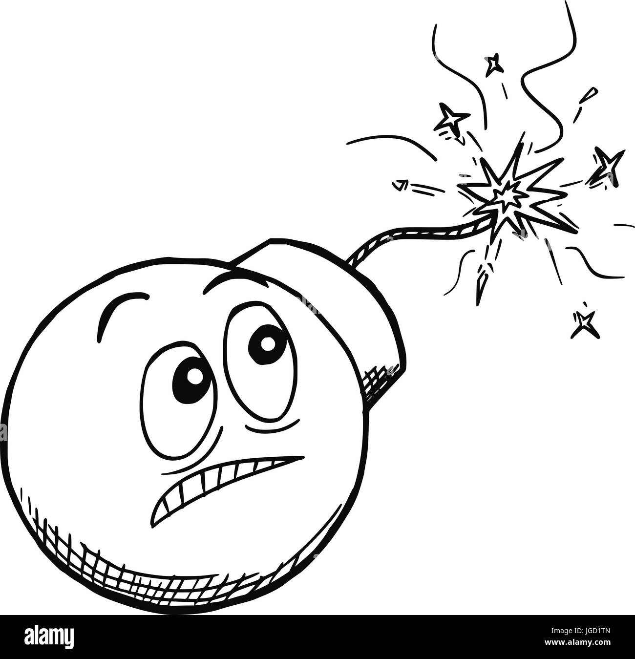 Cartoon vector of scared bomb watching its safety fuse burning Stock Vector