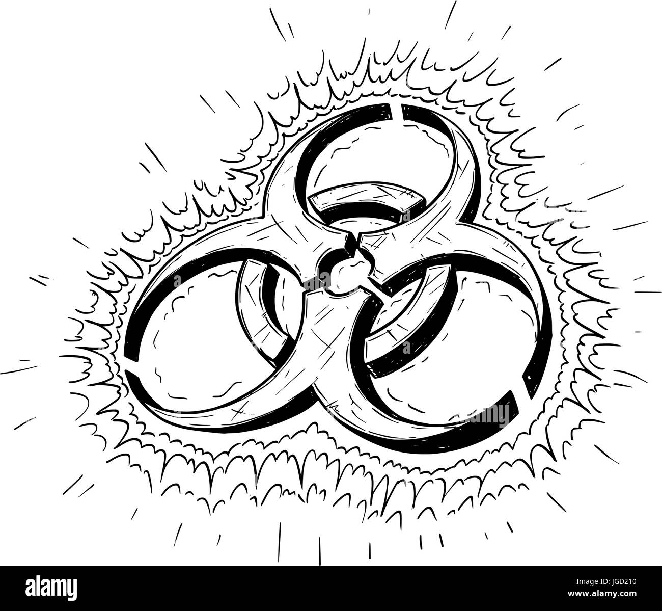 Vector cartoon drawing illustration of biohazard symbol Stock Vector