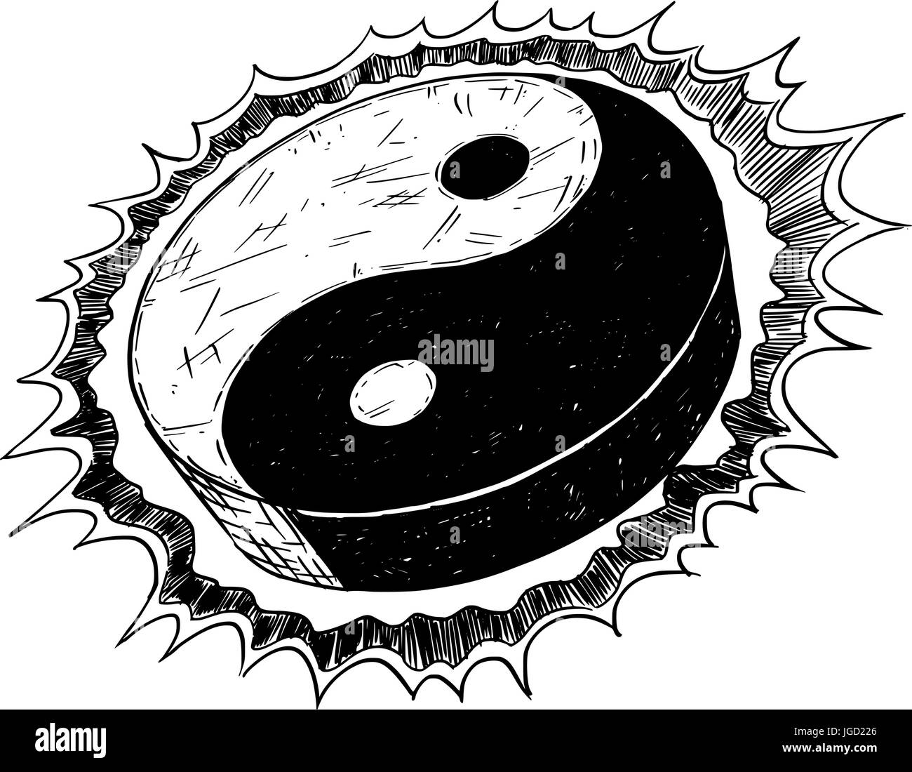 Hand drawn vector doodle illustration of yin yang jin jang symbol. Stock Vector