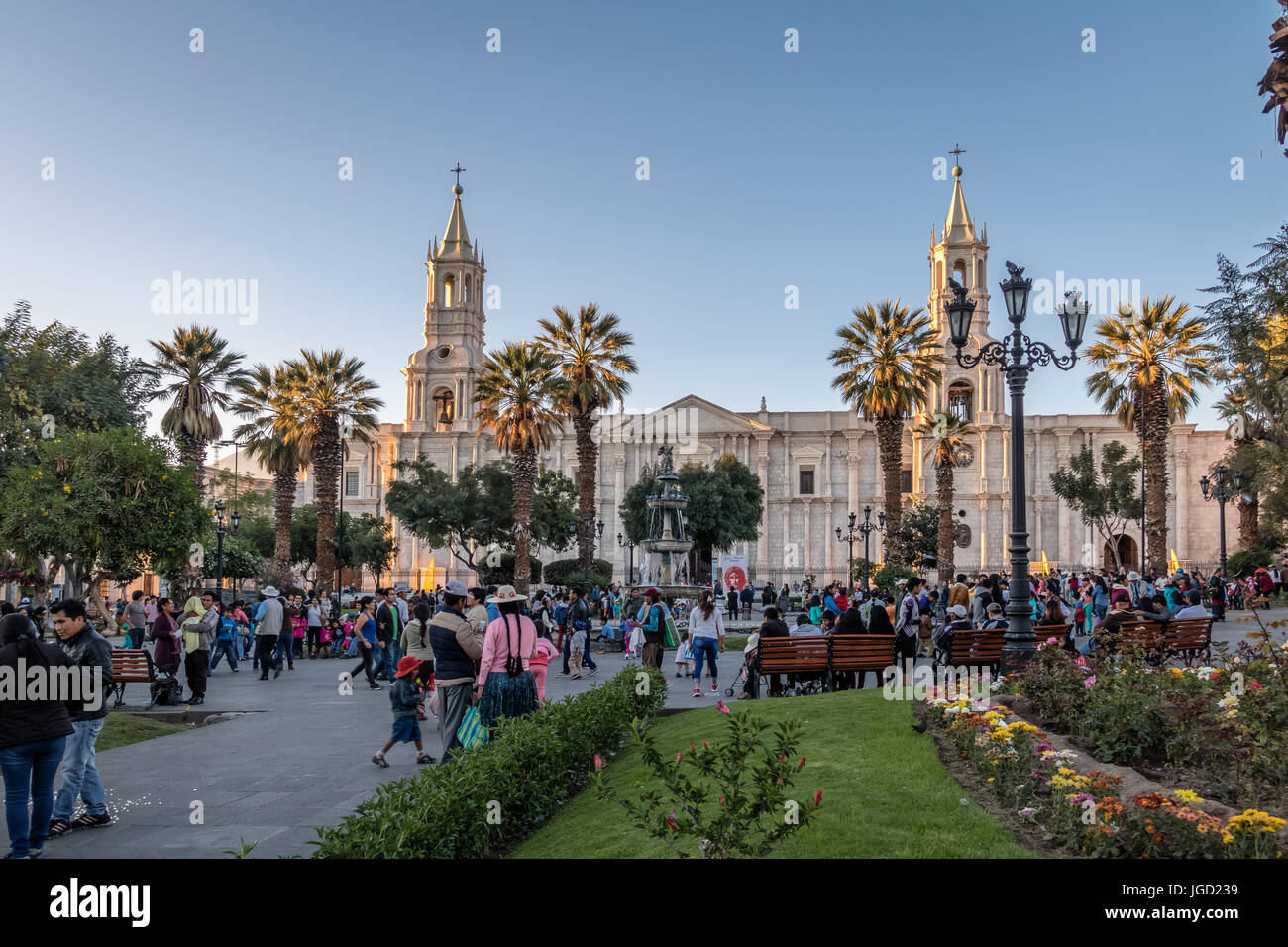 Plaza de Armas and Cathedral - Arequipa, Peru Stock Photo