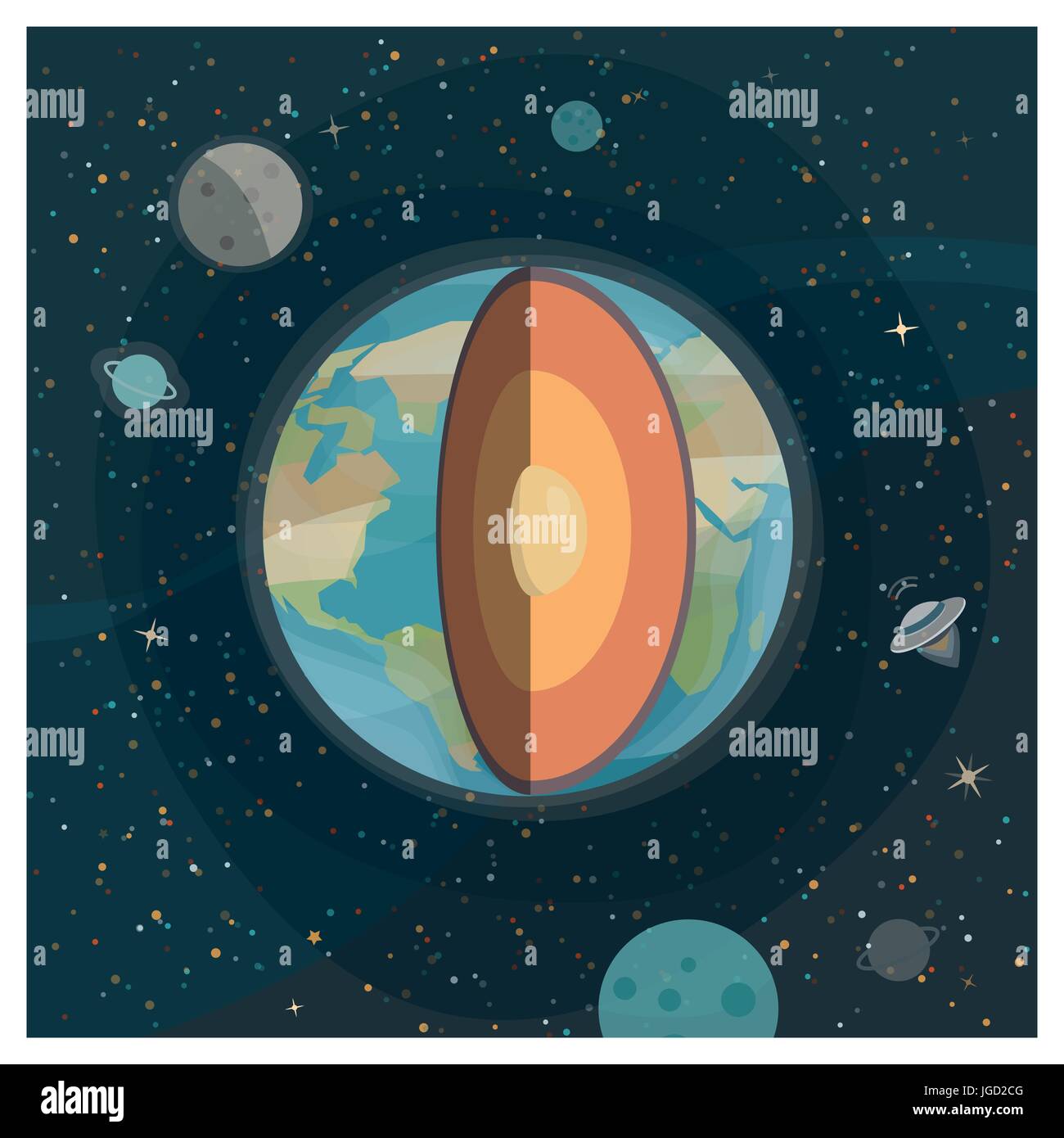 The interior layered structure of the earth, stars and galaxies Stock Vector