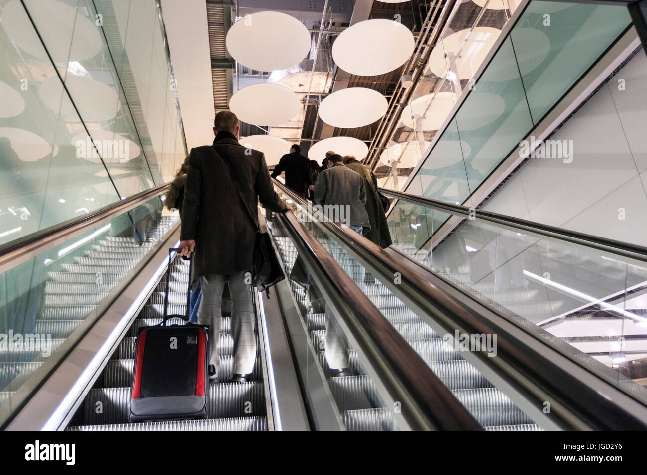 T5 Heathrow Airport escalators,  by architects Richard Rogers Partnership  England, UK Stock Photo