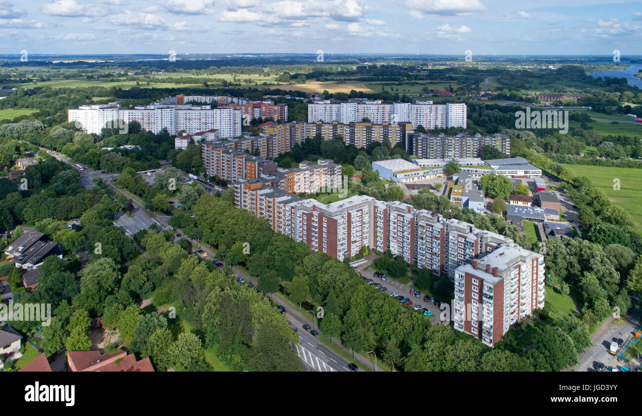 aerial photograph of Kirchdorf-Sued, Wilhelmsburg, Hamburg, Germany Stock Photo