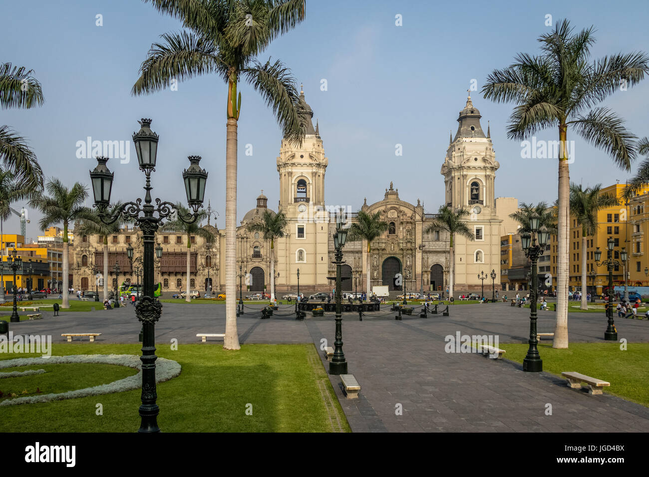 The Basilica Cathedral of Lima at Plaza Mayor - Lima, Peru Stock Photo