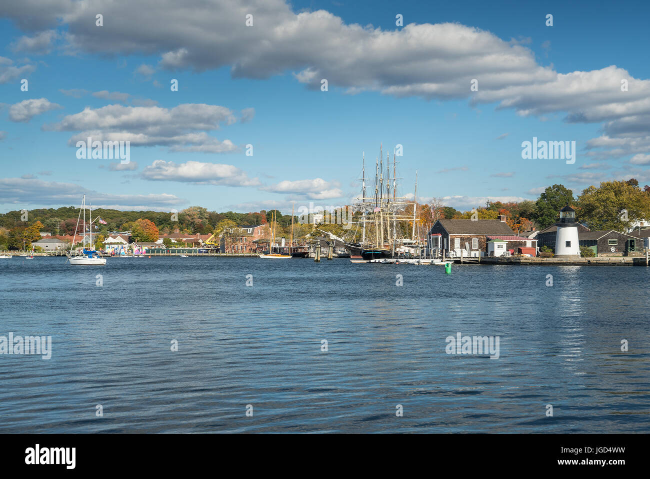 Harbor of Mystic Seaport, Connecticut Stock Photo