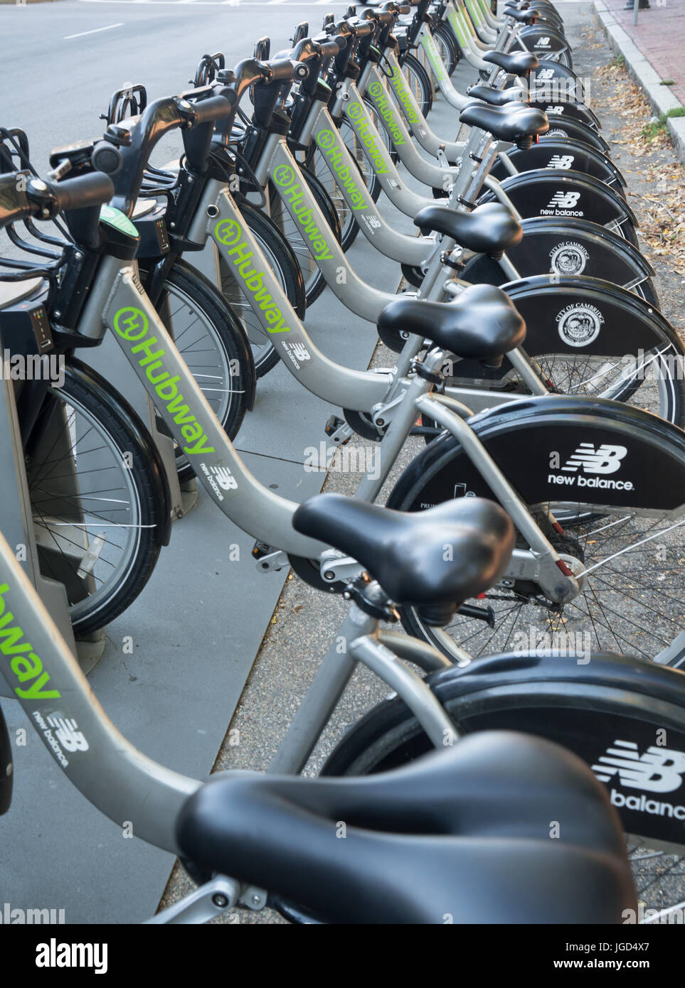 Boston, MA - October 18, 2015: Hubway is  Boston's bike sharing system providing more than 1,300 bikes at 140 stations throughout Boston, Brookline, C Stock Photo