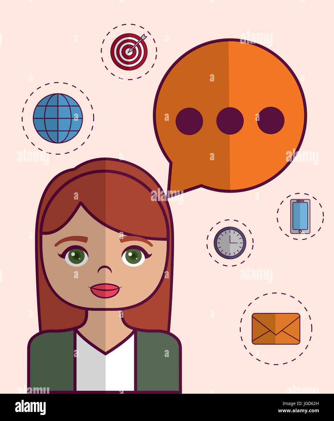 woman with digital marketing related icons over white background ...