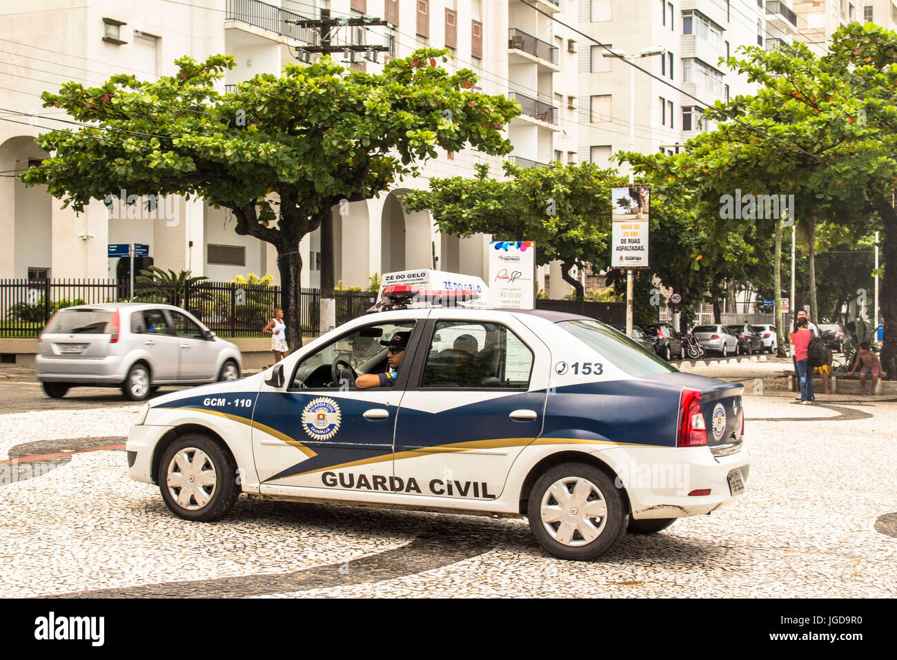 Car, Civil Guard, Municipal, Pitangueira Beach, 07.03.2015, Guaruja, São Paulo, Brazil. Stock Photo