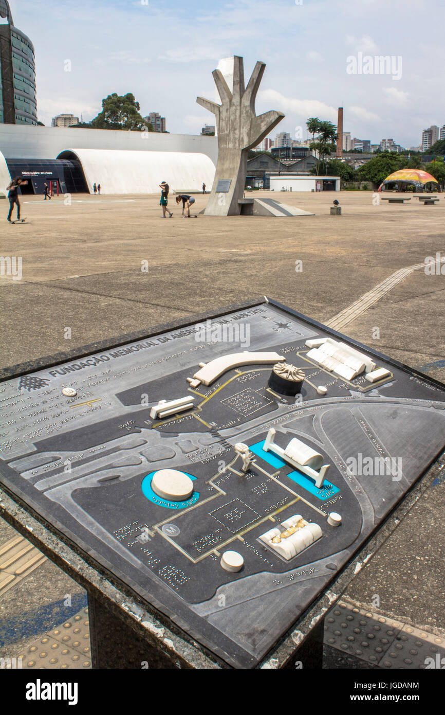 tactile map, braille, Latin America Memorial, 12.06.2015, Capital, Barra Funda, Sao Paulo, Brazil. Stock Photo