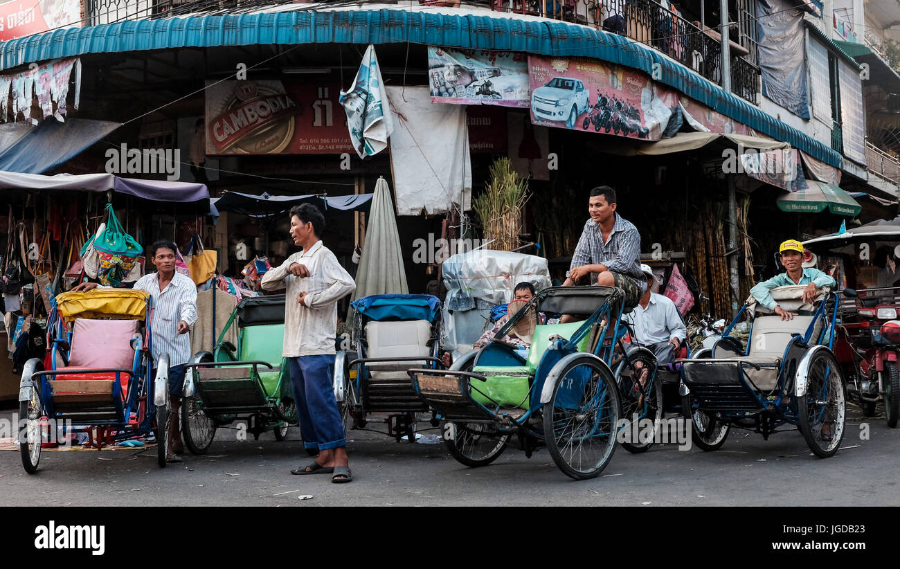 The Cyclo-riders of Phnom Penh, Cambodia Stock Photo
