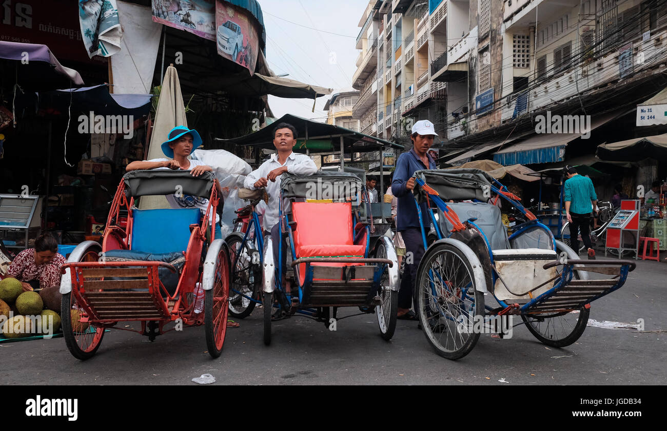The Cyclo-riders of Phnom Penh, Cambodia Stock Photo