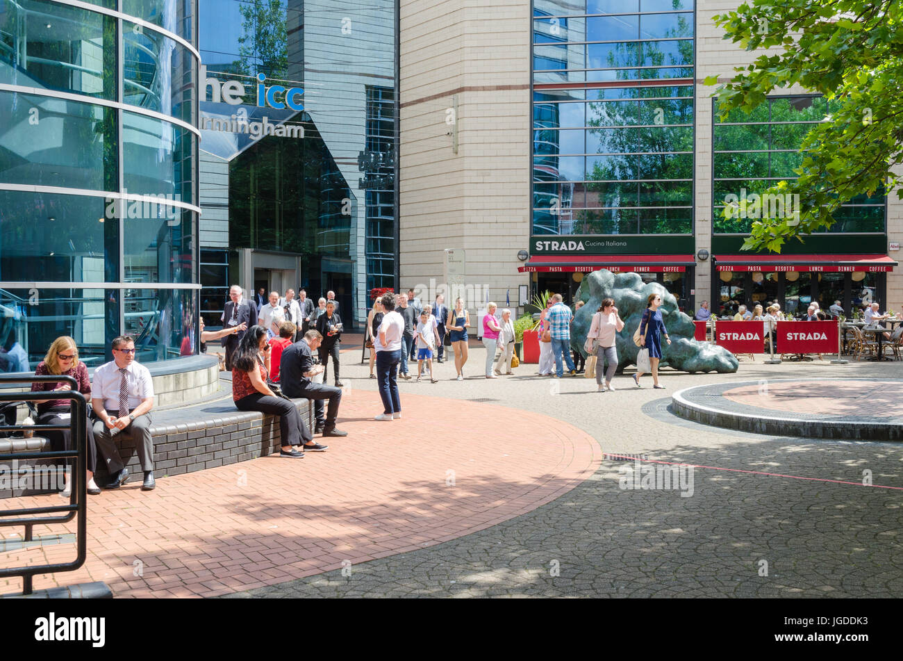 Conference attendees outside the International Convention Centre ICC in Brindley Place, Birmingham Stock Photo