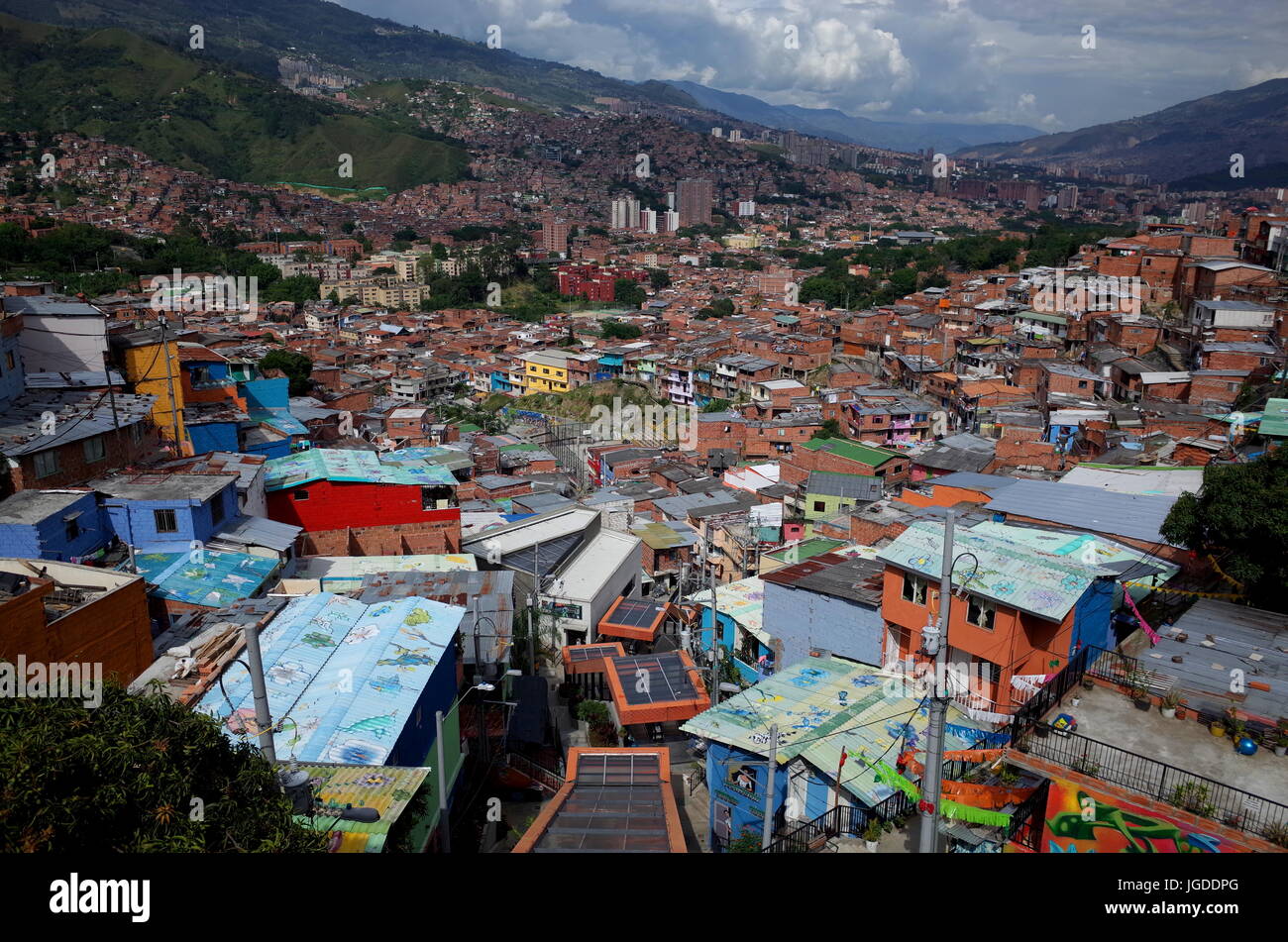 17TH DEC 2014, MEDELLIN, COLOMBIA - the Medellin escalators in the poor Comuna 13 represent the transformation the city has experienced from the most Stock Photo