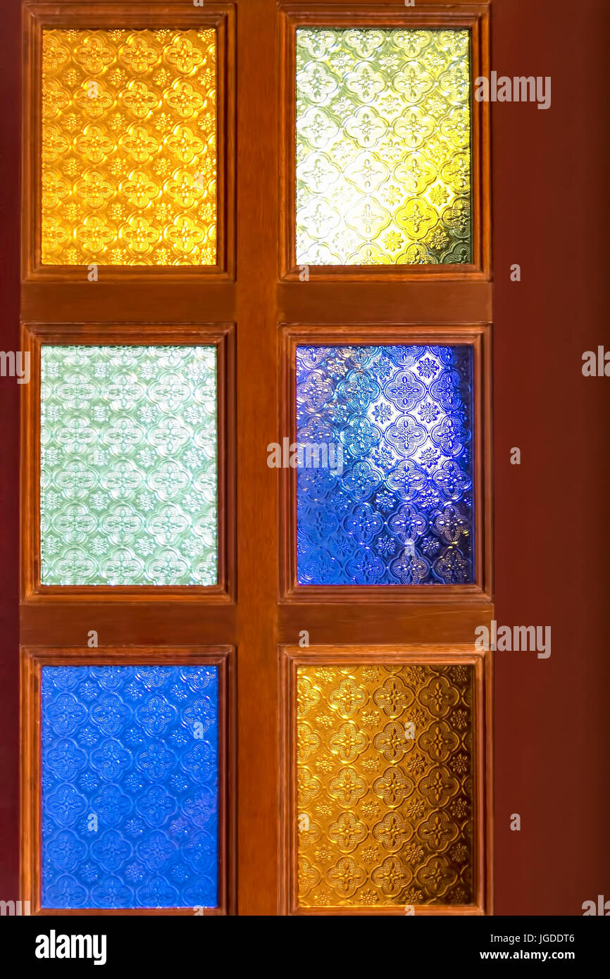 Wooden stained glass door of house Stock Photo Alamy