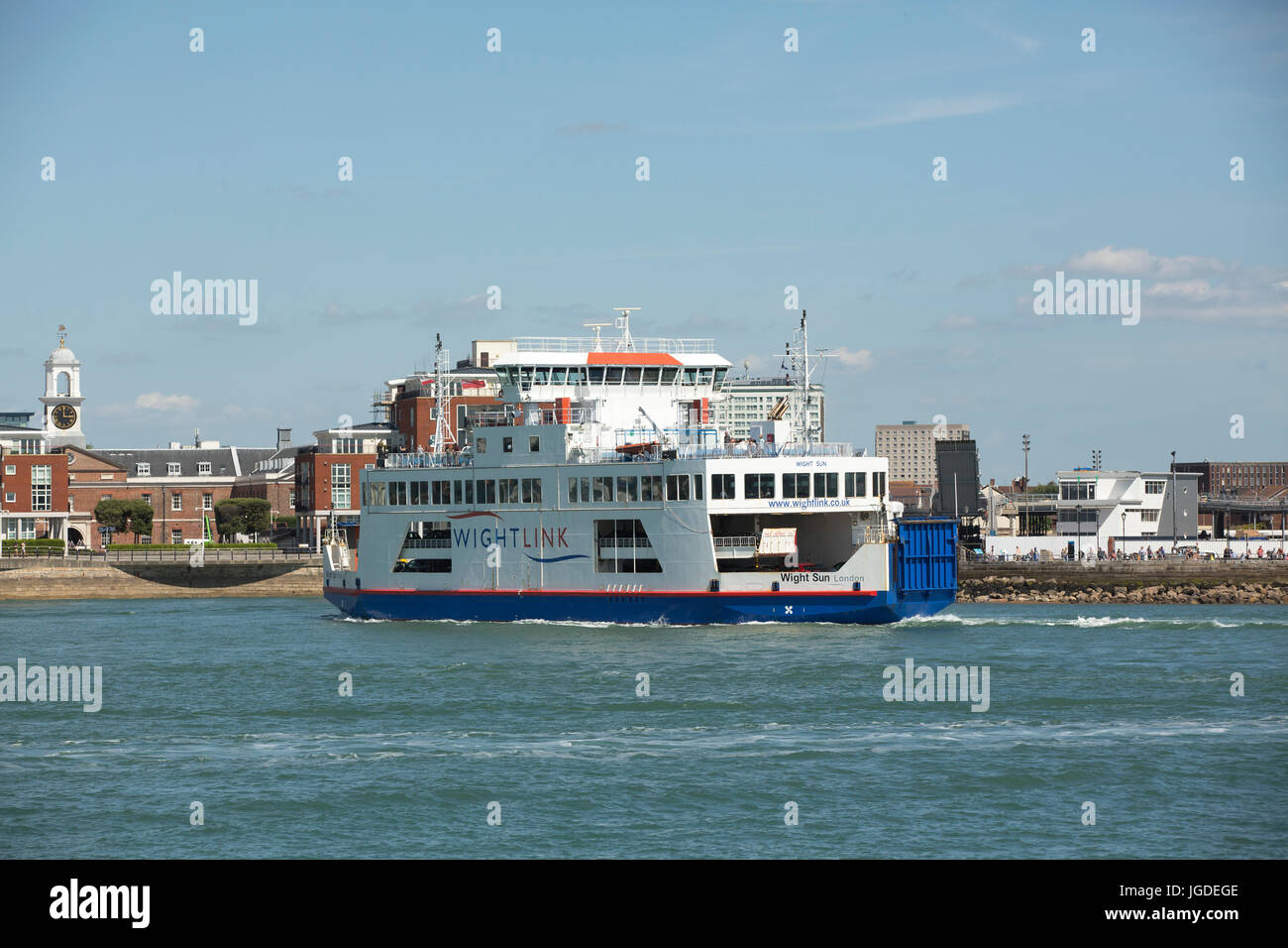 Wightlink Ferry Wight Sun manoeuvring in Portsmouth harbour as it enters the terminal near Gunwharf. Stock Photo