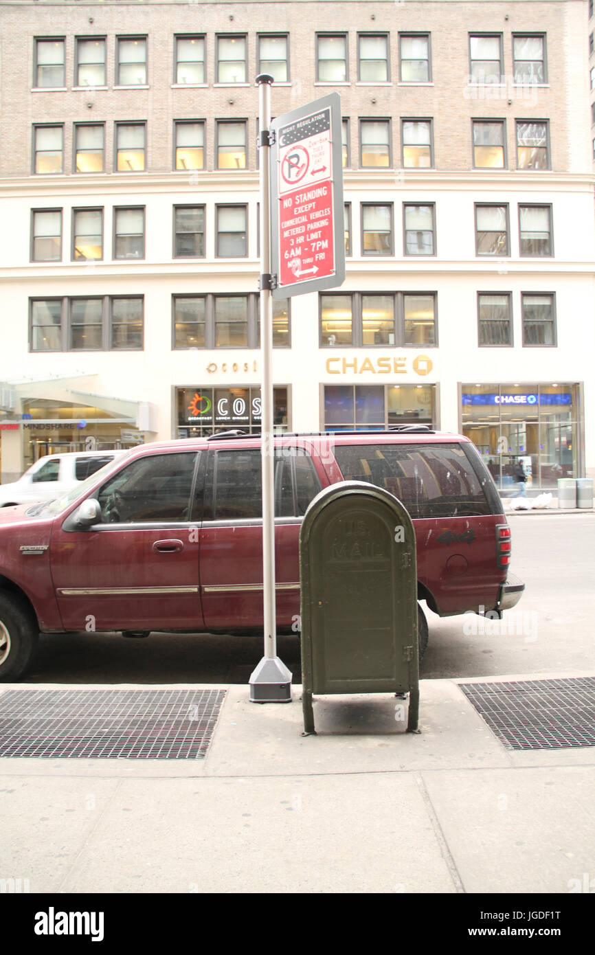 U.S, mail box, 7th Avenue, Times Square, New York, United States Stock Photo