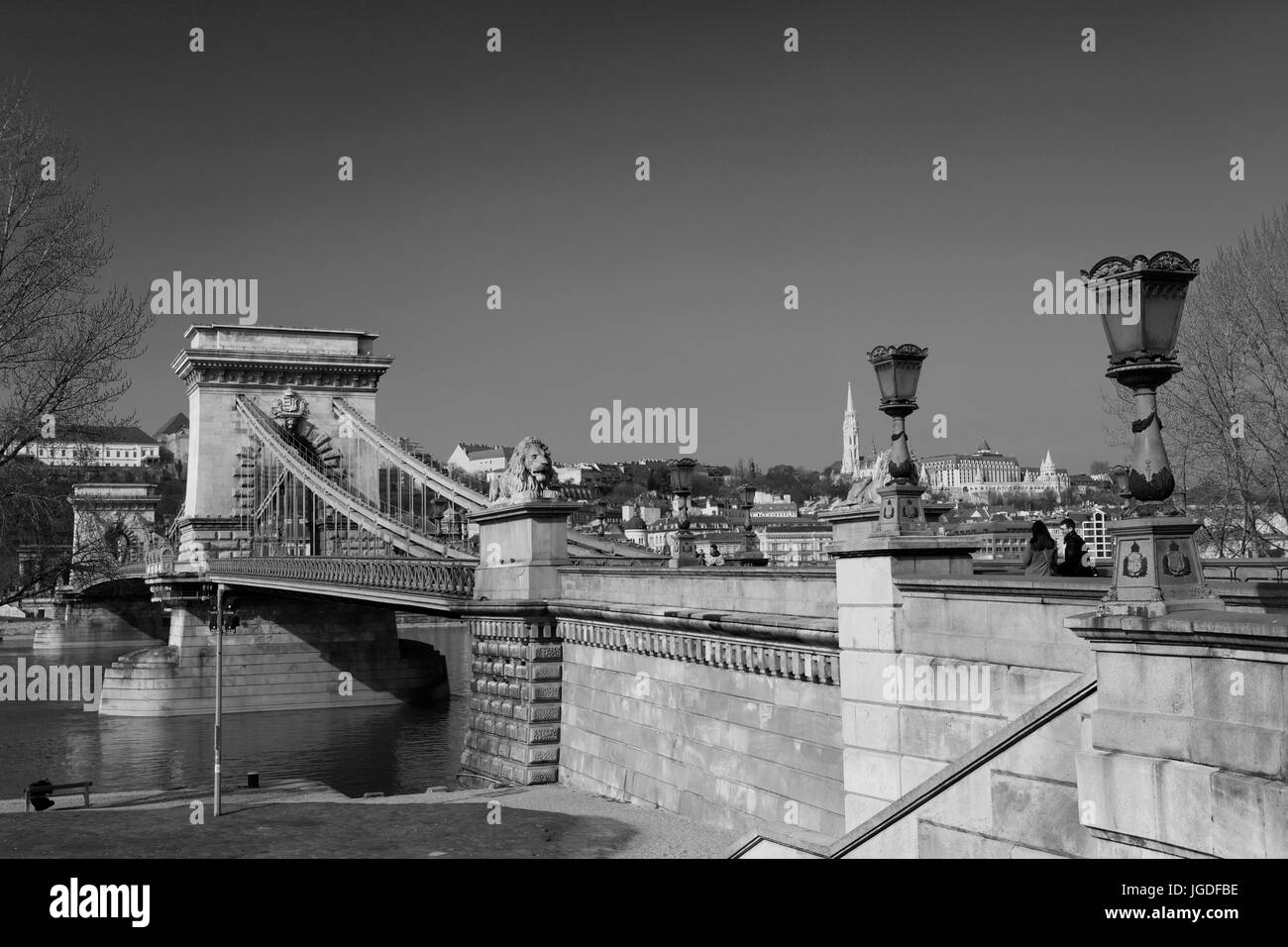 The Széchenyi Chain bridge, river Danube, Budapest city, Hungary Stock