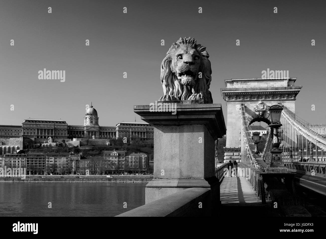 The Széchenyi Chain bridge, river Danube, Budapest city, Hungary Stock