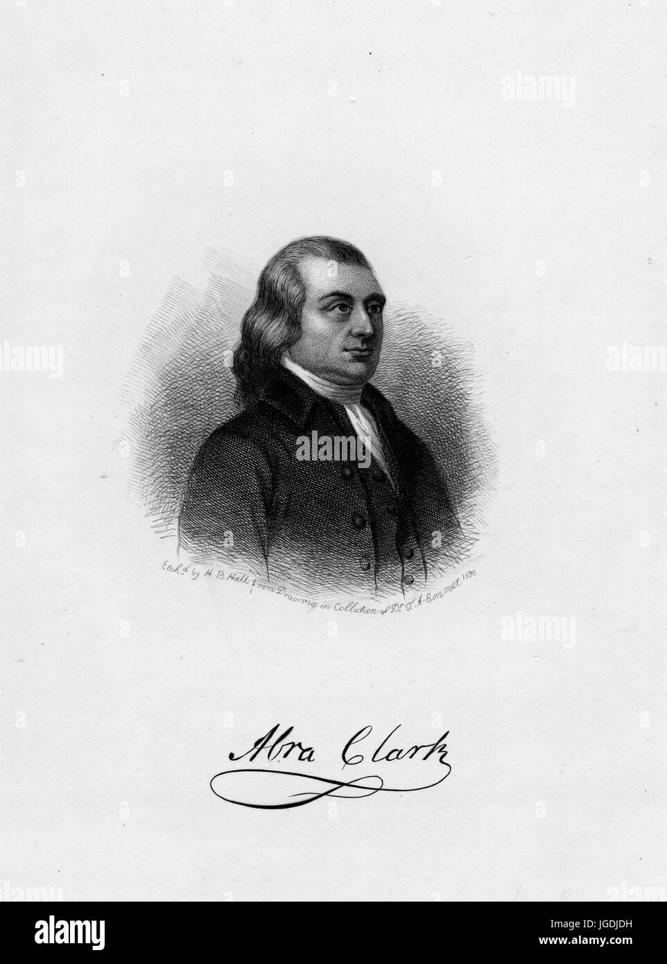 Engraved portrait of Abraham Clark, delegate to the Continental