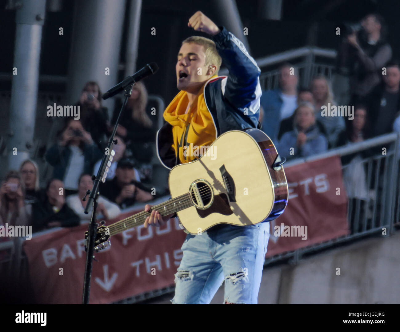 One Love Manchester concert - Performers join Ariana Grande at Old Trafford Cricket Ground in a concert to benefit the victims of the terror attack after her Manchester show last month.  Featuring: Justin Bieber Where: Manchester, United Kingdom When: 04 Jun 2017 Credit: WENN.com Stock Photo