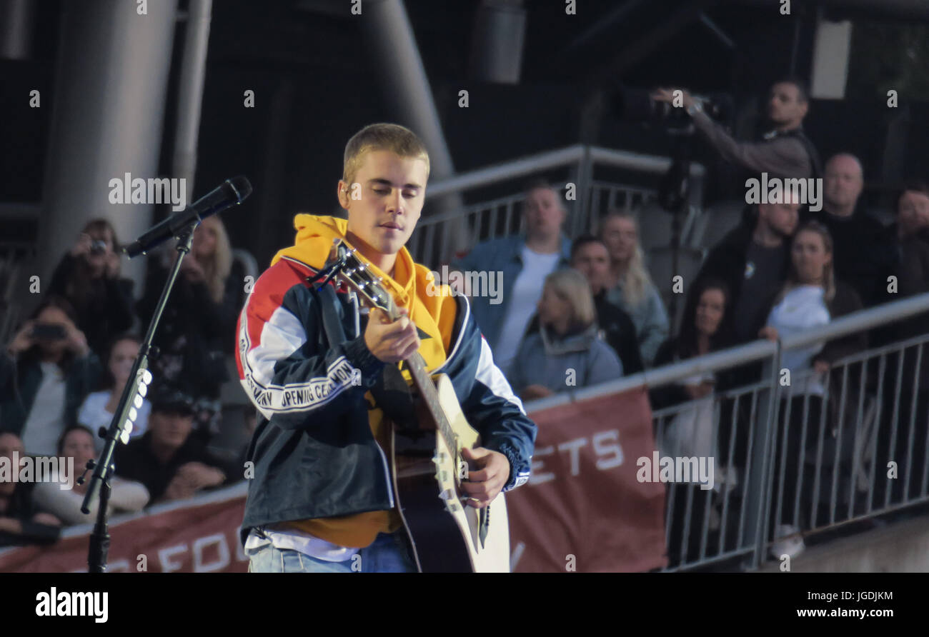 One Love Manchester concert - Performers join Ariana Grande at Old Trafford Cricket Ground in a concert to benefit the victims of the terror attack after her Manchester show last month.  Featuring: Justin Bieber Where: Manchester, United Kingdom When: 04 Jun 2017 Credit: WENN.com Stock Photo